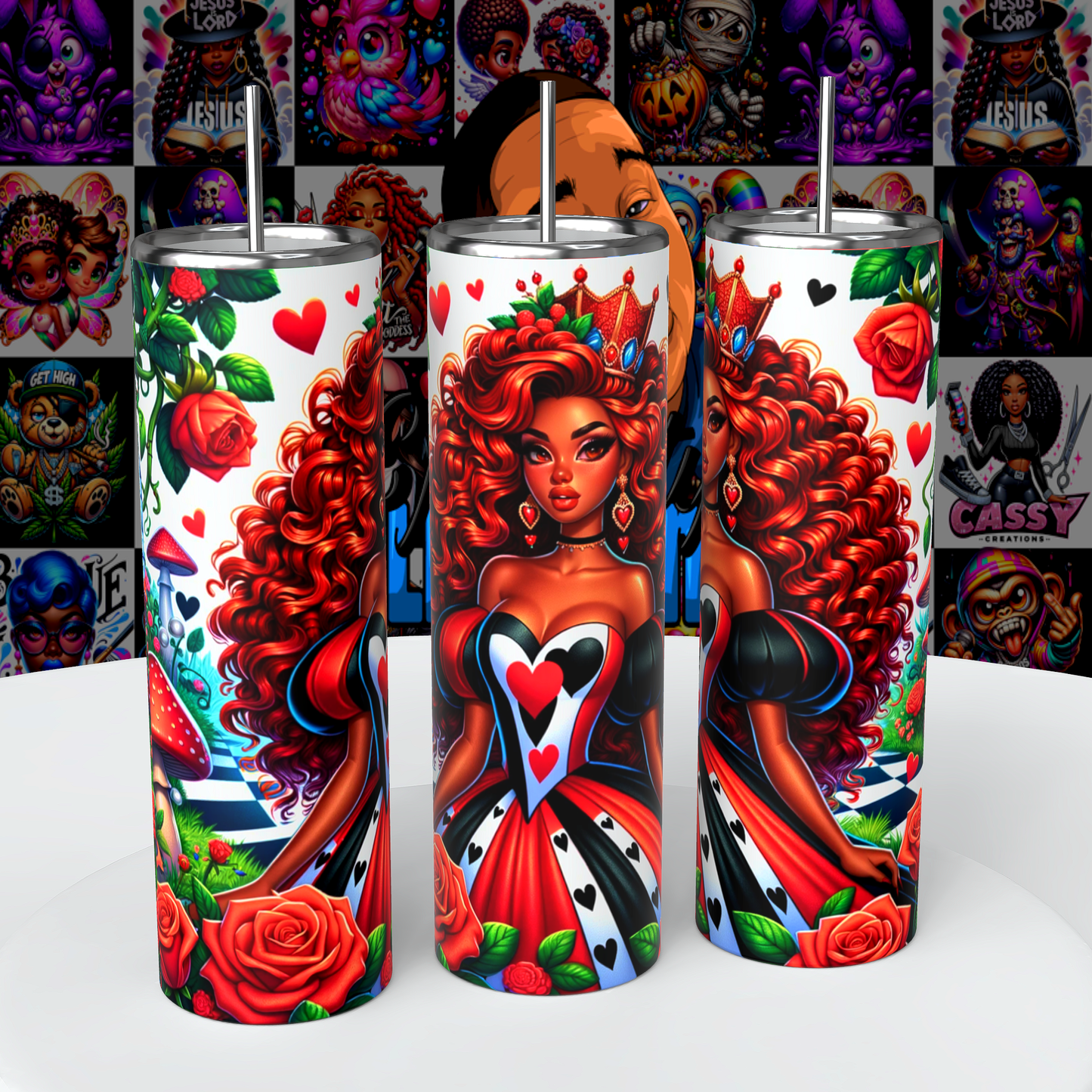 Queen of Hearts sublimation  20oz skinny  straight tumblers, and 20oz tapered Tumbler Wrap